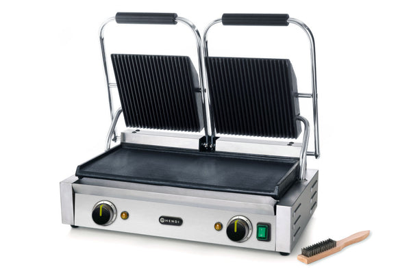 Contactgrill - dubbele versie, HENDI, boven geribd, onder glad, 230V/3600W, 570x370x(H)210mm