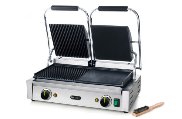 Contactgrill - dubbele versie, HENDI, half glad, half geribd, 230V/3600W, 570x370x(H)210mm