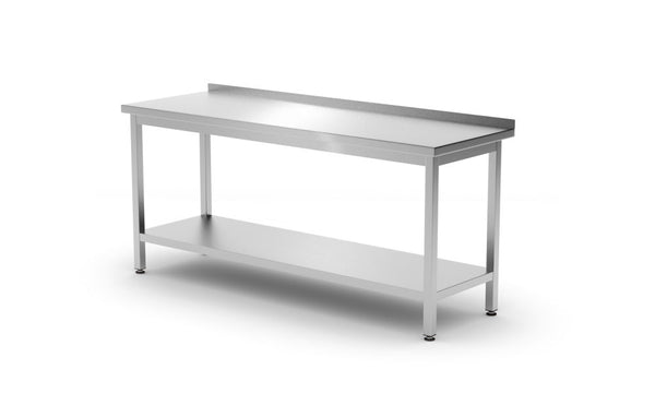 Muurwerktafel met opstaande rand en schap - 600 mm diep, HENDI, Kitchen Line, 1800x600x(H)850mm