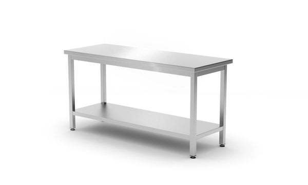 Centrale werktafel met een schap Budget Line – geschroefd, diepte: 600 mm, HENDI, Budget Line, 1200x600x(H)850mm