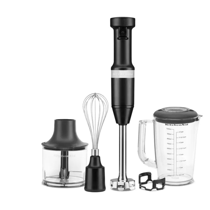 Professionele Kitchenaid Staafmixer Set 20cm - Matzwart - Garde + Hakmolen + Mengbeker + Panbeschermer